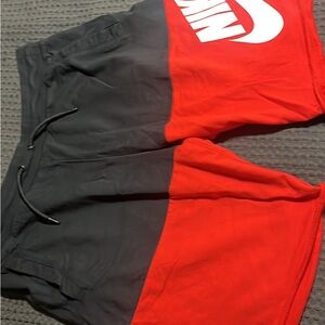 Nike Red and Black Athletic Sweat Shorts with Bold Color Blocking